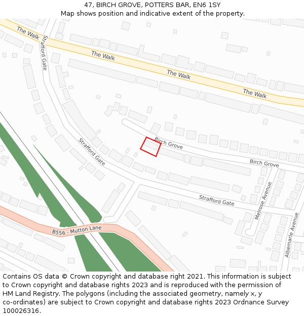 47, BIRCH GROVE, POTTERS BAR, EN6 1SY: Location map and indicative extent of plot