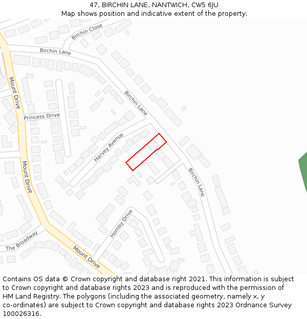 47, BIRCHIN LANE, NANTWICH, CW5 6JU: Location map and indicative extent of plot