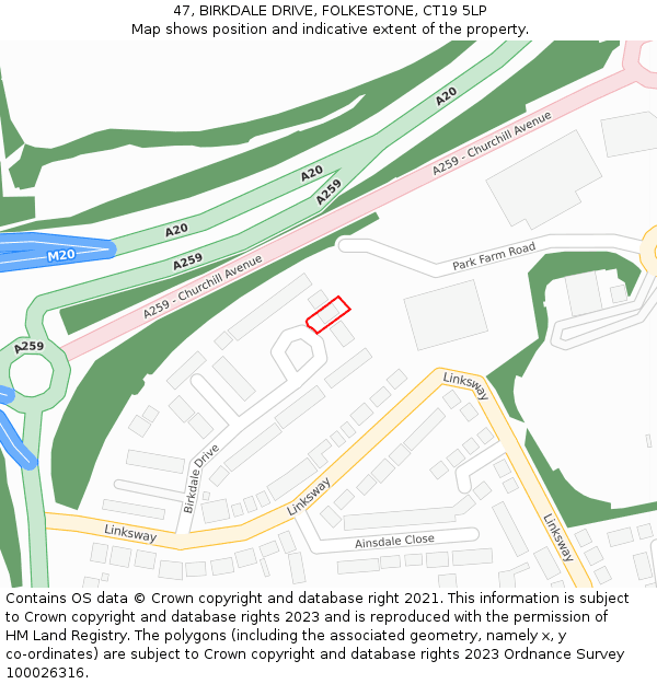 47, BIRKDALE DRIVE, FOLKESTONE, CT19 5LP: Location map and indicative extent of plot