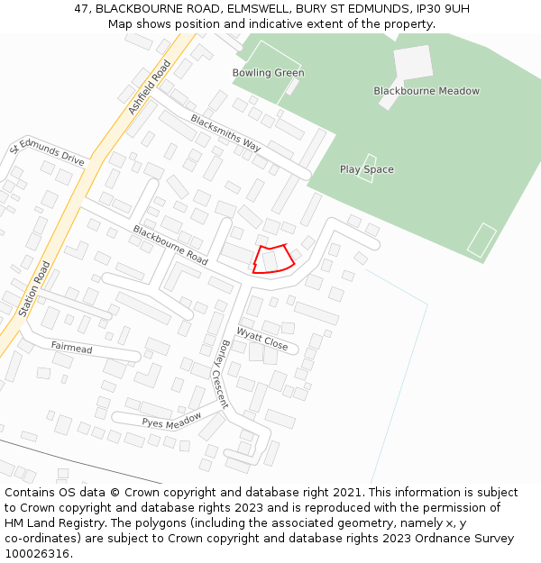 47, BLACKBOURNE ROAD, ELMSWELL, BURY ST EDMUNDS, IP30 9UH: Location map and indicative extent of plot