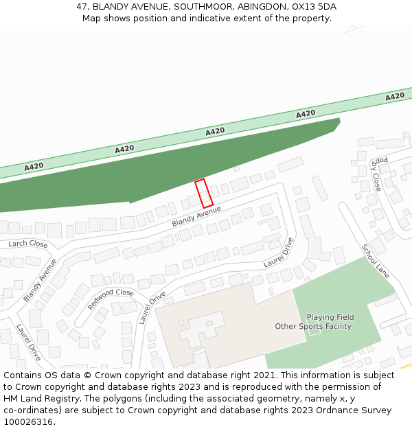 47, BLANDY AVENUE, SOUTHMOOR, ABINGDON, OX13 5DA: Location map and indicative extent of plot