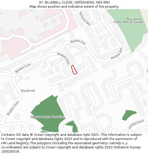 47, BLUEBELL CLOSE, GATESHEAD, NE9 6RH: Location map and indicative extent of plot