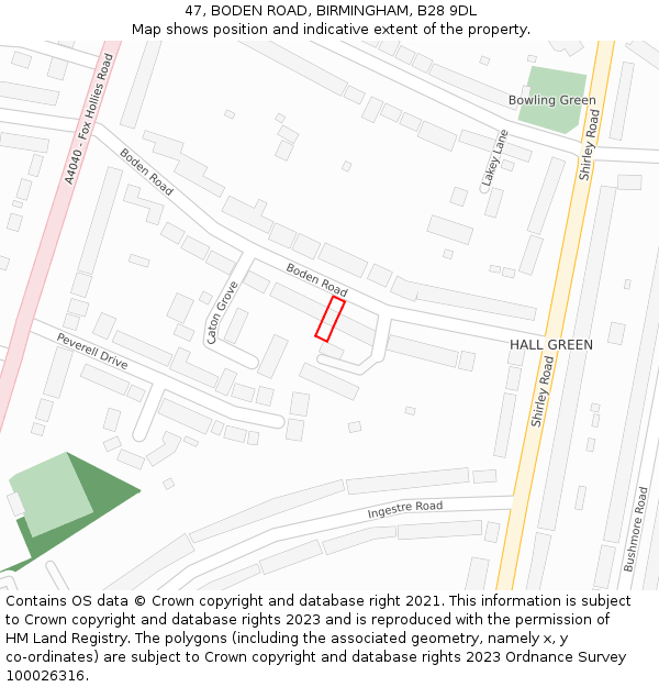 47, BODEN ROAD, BIRMINGHAM, B28 9DL: Location map and indicative extent of plot