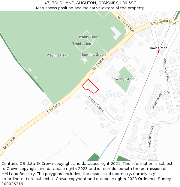 47, BOLD LANE, AUGHTON, ORMSKIRK, L39 6SG: Location map and indicative extent of plot