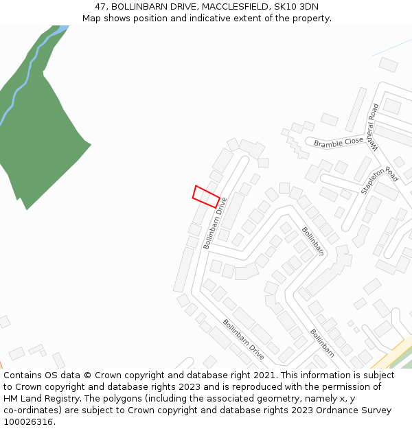 47, BOLLINBARN DRIVE, MACCLESFIELD, SK10 3DN: Location map and indicative extent of plot