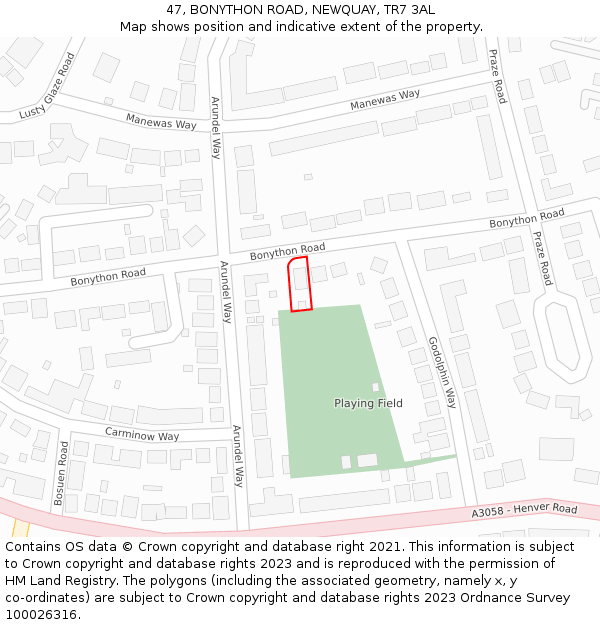 47, BONYTHON ROAD, NEWQUAY, TR7 3AL: Location map and indicative extent of plot