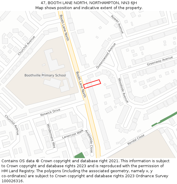47, BOOTH LANE NORTH, NORTHAMPTON, NN3 6JH: Location map and indicative extent of plot