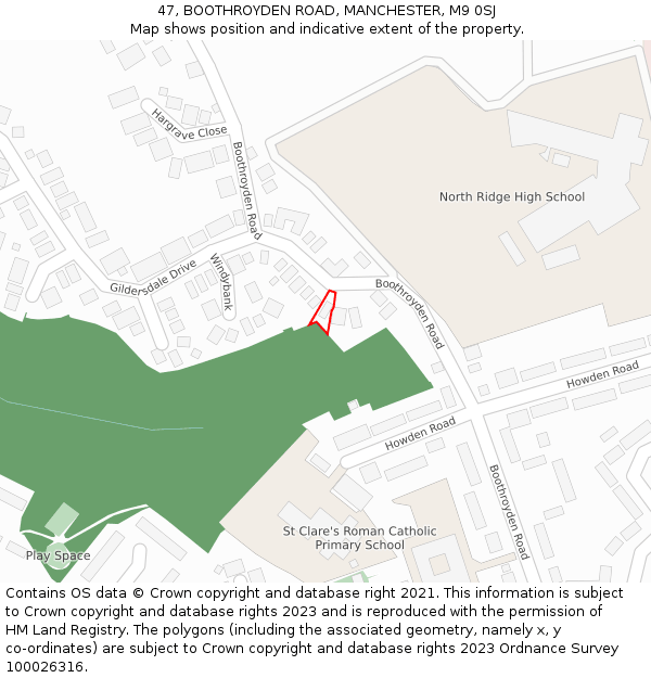 47, BOOTHROYDEN ROAD, MANCHESTER, M9 0SJ: Location map and indicative extent of plot