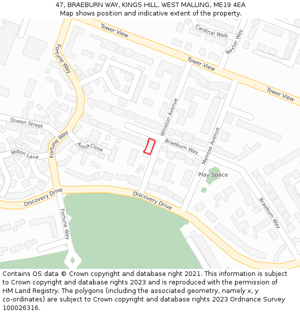 47, BRAEBURN WAY, KINGS HILL, WEST MALLING, ME19 4EA: Location map and indicative extent of plot