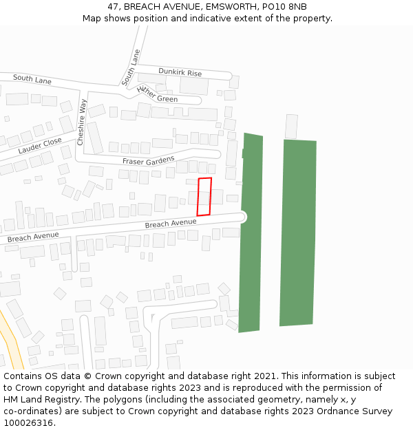 47, BREACH AVENUE, EMSWORTH, PO10 8NB: Location map and indicative extent of plot