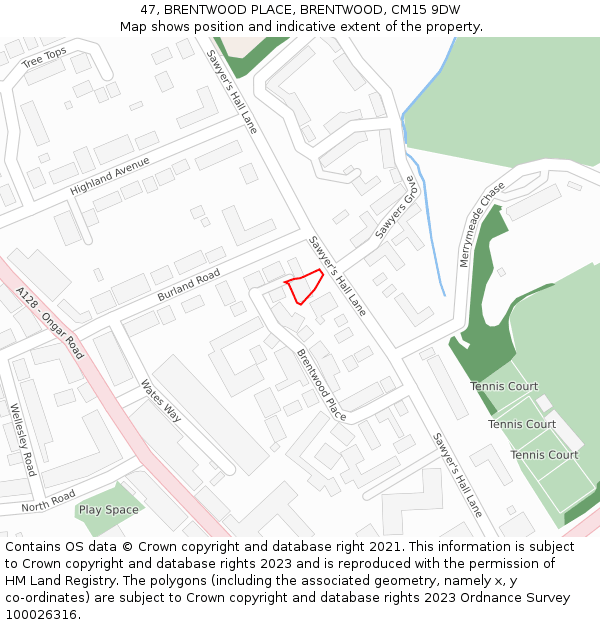 47, BRENTWOOD PLACE, BRENTWOOD, CM15 9DW: Location map and indicative extent of plot