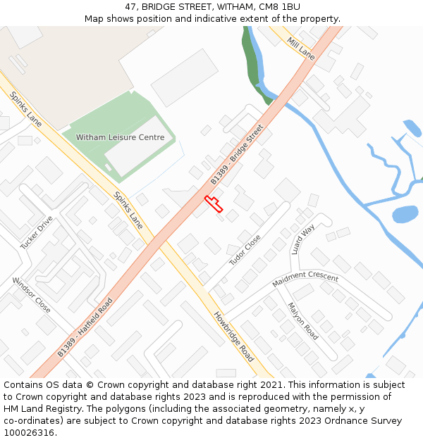 47, BRIDGE STREET, WITHAM, CM8 1BU: Location map and indicative extent of plot