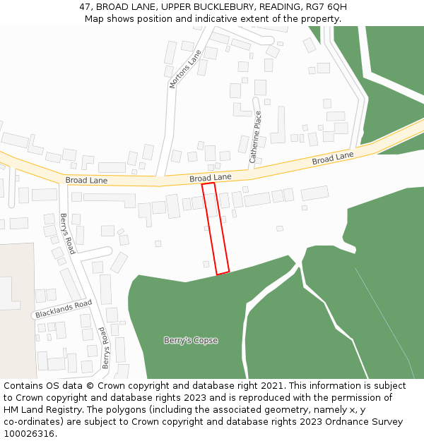 47, BROAD LANE, UPPER BUCKLEBURY, READING, RG7 6QH: Location map and indicative extent of plot