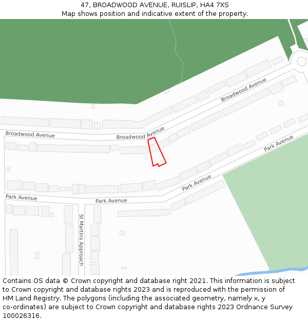 47, BROADWOOD AVENUE, RUISLIP, HA4 7XS: Location map and indicative extent of plot