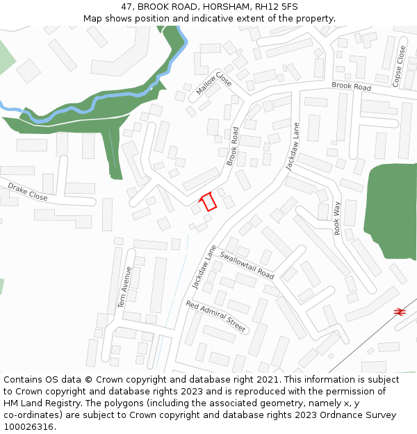 47, BROOK ROAD, HORSHAM, RH12 5FS: Location map and indicative extent of plot