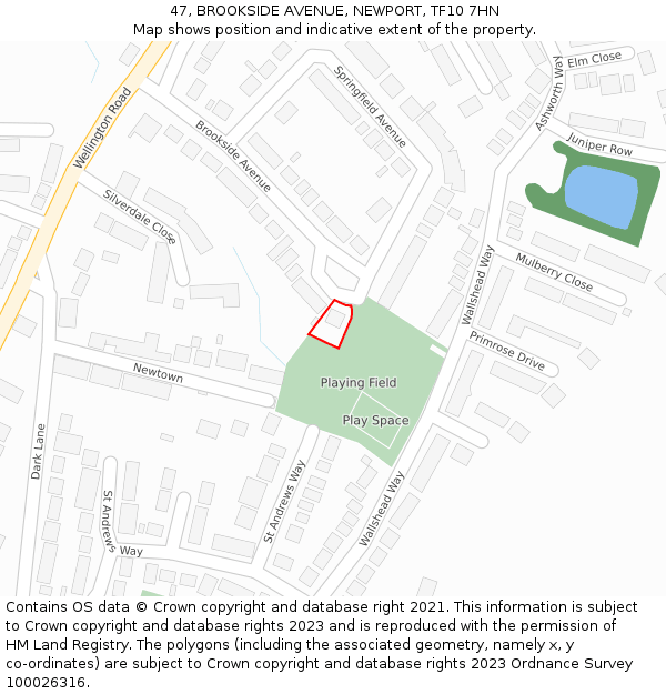47, BROOKSIDE AVENUE, NEWPORT, TF10 7HN: Location map and indicative extent of plot