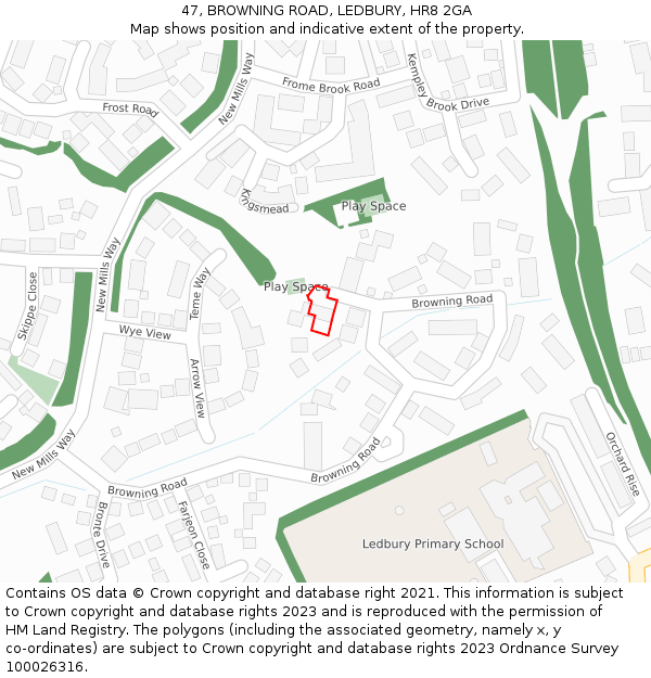 47, BROWNING ROAD, LEDBURY, HR8 2GA: Location map and indicative extent of plot