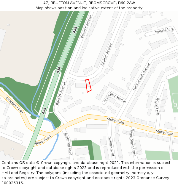47, BRUETON AVENUE, BROMSGROVE, B60 2AW: Location map and indicative extent of plot