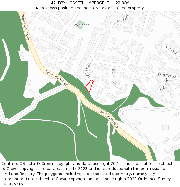 47, BRYN CASTELL, ABERGELE, LL22 8QA: Location map and indicative extent of plot