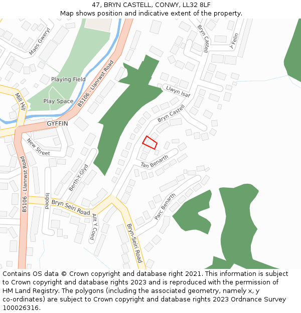 47, BRYN CASTELL, CONWY, LL32 8LF: Location map and indicative extent of plot