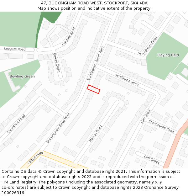 47, BUCKINGHAM ROAD WEST, STOCKPORT, SK4 4BA: Location map and indicative extent of plot