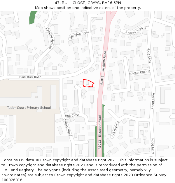 47, BULL CLOSE, GRAYS, RM16 6PN: Location map and indicative extent of plot