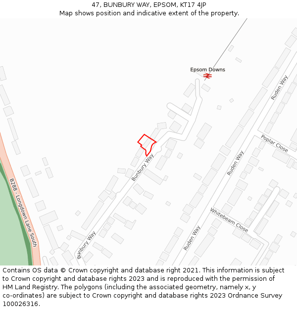 47, BUNBURY WAY, EPSOM, KT17 4JP: Location map and indicative extent of plot