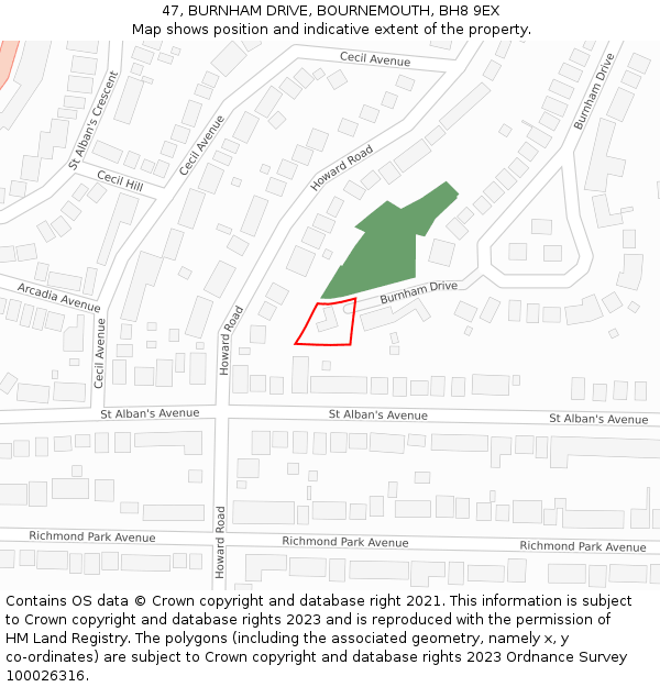 47, BURNHAM DRIVE, BOURNEMOUTH, BH8 9EX: Location map and indicative extent of plot