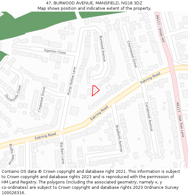 47, BURWOOD AVENUE, MANSFIELD, NG18 3DZ: Location map and indicative extent of plot