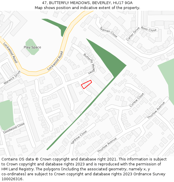 47, BUTTERFLY MEADOWS, BEVERLEY, HU17 9GA: Location map and indicative extent of plot