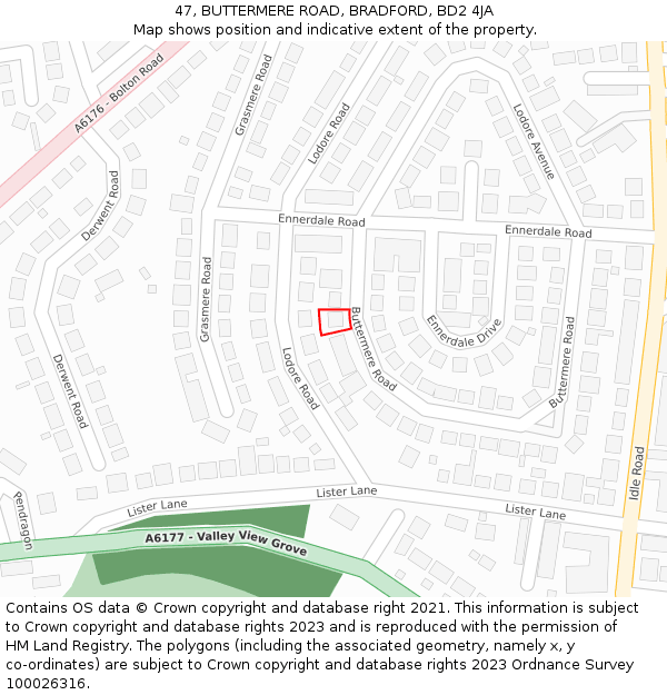 47, BUTTERMERE ROAD, BRADFORD, BD2 4JA: Location map and indicative extent of plot