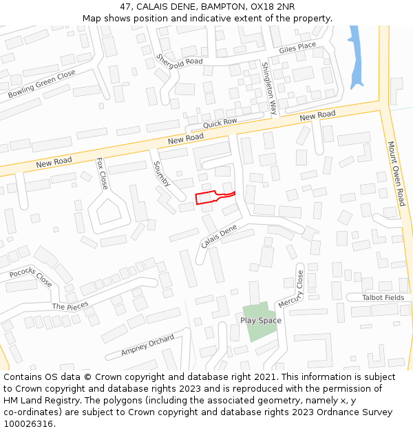 47, CALAIS DENE, BAMPTON, OX18 2NR: Location map and indicative extent of plot