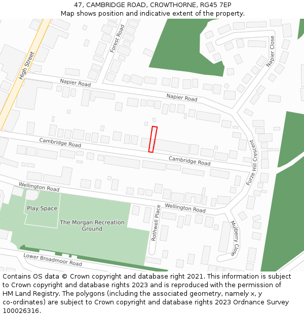 47, CAMBRIDGE ROAD, CROWTHORNE, RG45 7EP: Location map and indicative extent of plot