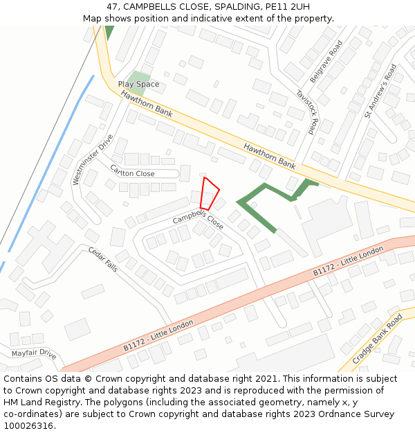 47, CAMPBELLS CLOSE, SPALDING, PE11 2UH: Location map and indicative extent of plot