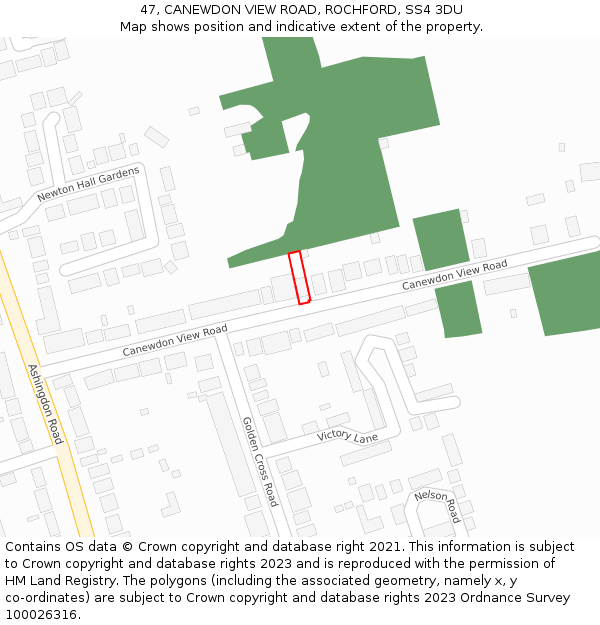 47, CANEWDON VIEW ROAD, ROCHFORD, SS4 3DU: Location map and indicative extent of plot