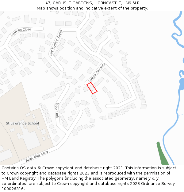 47, CARLISLE GARDENS, HORNCASTLE, LN9 5LP: Location map and indicative extent of plot