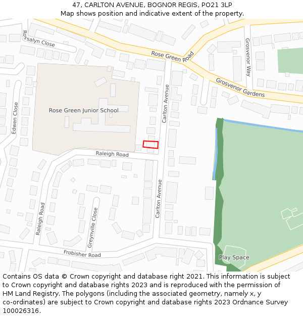 47, CARLTON AVENUE, BOGNOR REGIS, PO21 3LP: Location map and indicative extent of plot