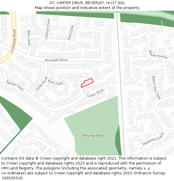 47, CARTER DRIVE, BEVERLEY, HU17 9GL: Location map and indicative extent of plot