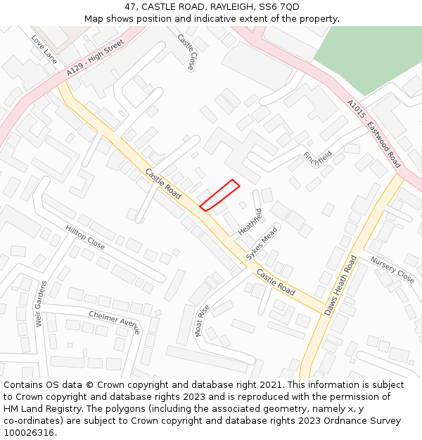 47, CASTLE ROAD, RAYLEIGH, SS6 7QD: Location map and indicative extent of plot