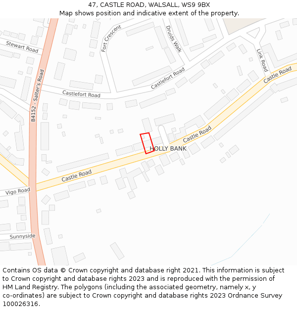 47, CASTLE ROAD, WALSALL, WS9 9BX: Location map and indicative extent of plot