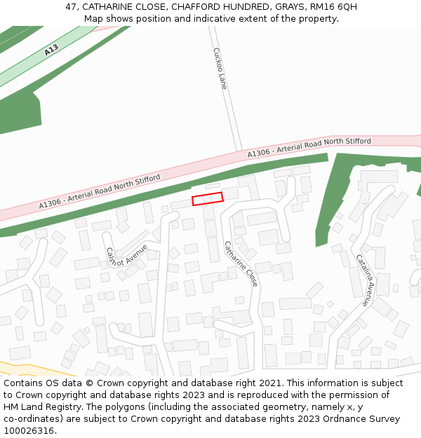 47, CATHARINE CLOSE, CHAFFORD HUNDRED, GRAYS, RM16 6QH: Location map and indicative extent of plot