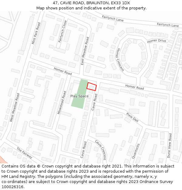 47, CAVIE ROAD, BRAUNTON, EX33 1DX: Location map and indicative extent of plot