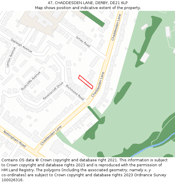 47, CHADDESDEN LANE, DERBY, DE21 6LP: Location map and indicative extent of plot