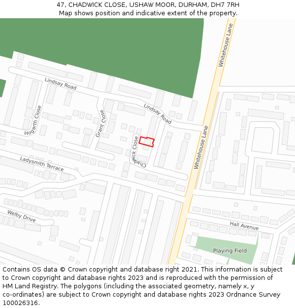 47, CHADWICK CLOSE, USHAW MOOR, DURHAM, DH7 7RH: Location map and indicative extent of plot