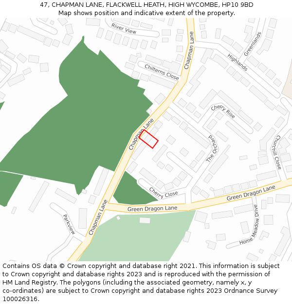 47, CHAPMAN LANE, FLACKWELL HEATH, HIGH WYCOMBE, HP10 9BD: Location map and indicative extent of plot
