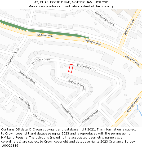 47, CHARLECOTE DRIVE, NOTTINGHAM, NG8 2SD: Location map and indicative extent of plot