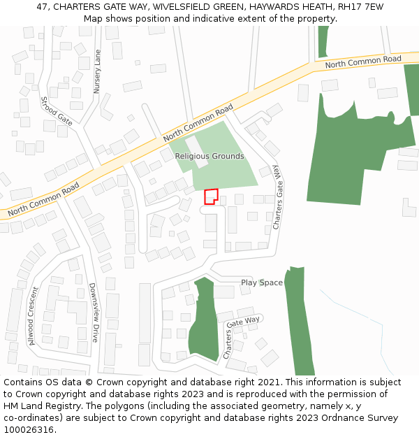 47, CHARTERS GATE WAY, WIVELSFIELD GREEN, HAYWARDS HEATH, RH17 7EW: Location map and indicative extent of plot