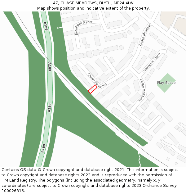 47, CHASE MEADOWS, BLYTH, NE24 4LW: Location map and indicative extent of plot