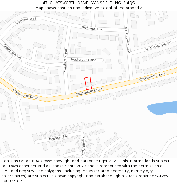 47, CHATSWORTH DRIVE, MANSFIELD, NG18 4QS: Location map and indicative extent of plot