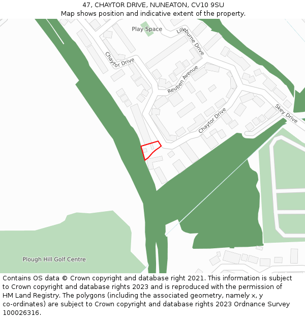 47, CHAYTOR DRIVE, NUNEATON, CV10 9SU: Location map and indicative extent of plot